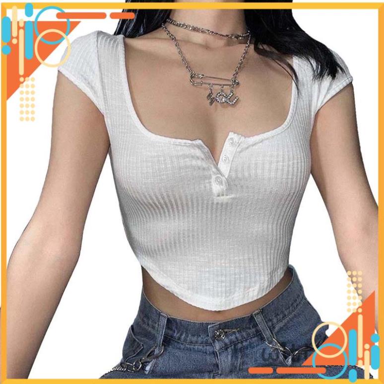 Áo Croptop Vạt Bầu Cổ Vuông Tay Ngắn Trơn A5152 [Hàng Đẹp]