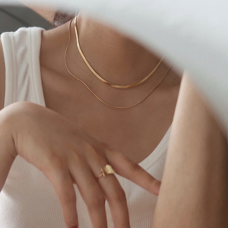Set vòng cổ titan SUMMERY x ZUBE dây đôi 2 tầng dây chuyền titan không gỉ mạ vàng 18k