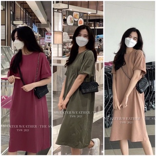 Váy Suông Tay Lỡ Đầm Dài trơn 3 Màu Chất Cotton Thoáng Mát