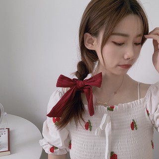 Cột tóc scrunchies-bst cột tóc màu đỏ phong cách nàng thơ Pháp