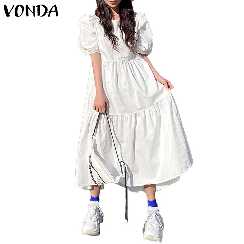 VONDA Đầm suông ngắn tay phong cách retro