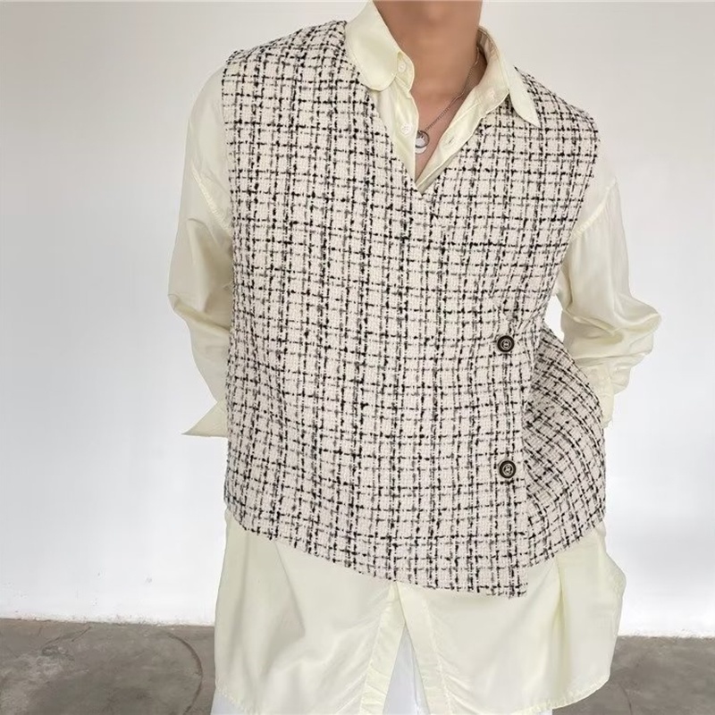 Áo Không Tay Họa Tiết Sọc Caro Thiết Kế Đơn Giản Thời Trang Xuân Thu Phong Cách Hàn Quốc Cho Nam