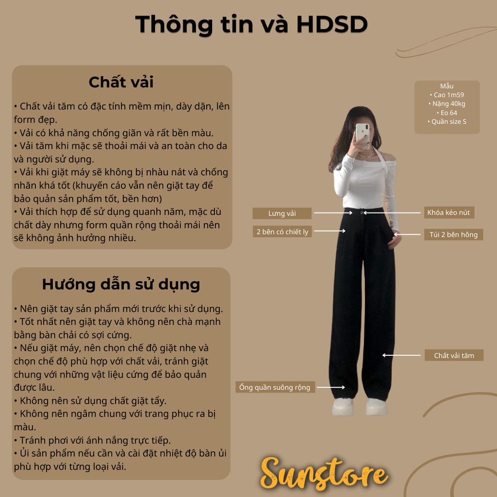 [Mã SKAMFSW175 giảm 10K đơn 50K] Quần culottes ống rộng suông dài chất dày cao cấp lưng cao cài nút Sun pant hình thật