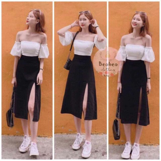 Chân váy xẻ tà hàng đẹp_chân váy a chất umi có quần lót trong chống lộ m3345