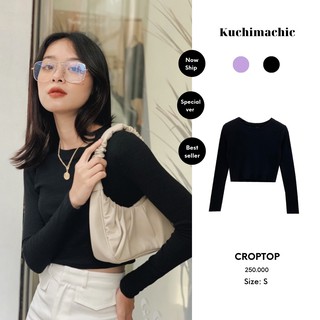 Áo croptop dài tay chất liệu thun tăm co dãn,phong cách đơn giản,trẻ trung KU36
