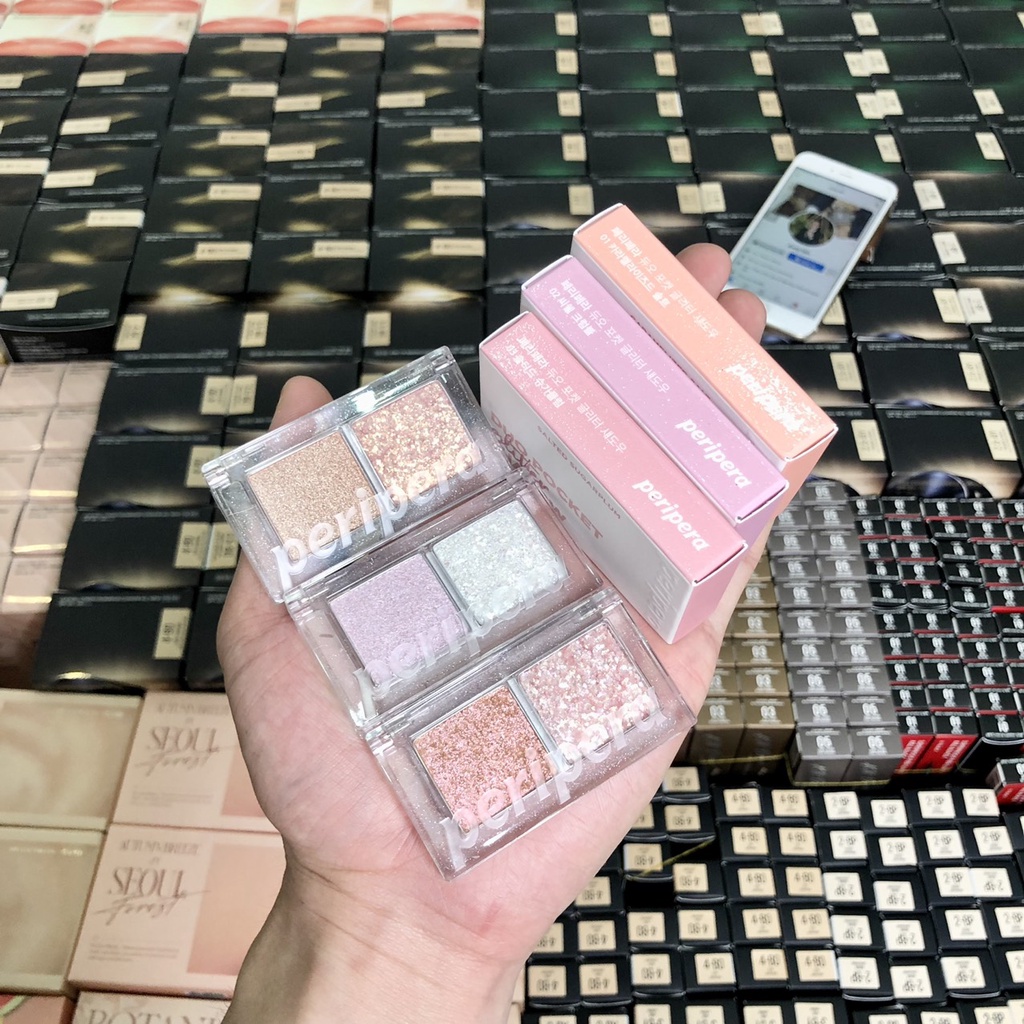{BILL KOREA} Bảng Nhũ Mắt Phấn Mắt 2 Màu PERIPERA Duo Pocket Glitter Shadow 1.8g+1g