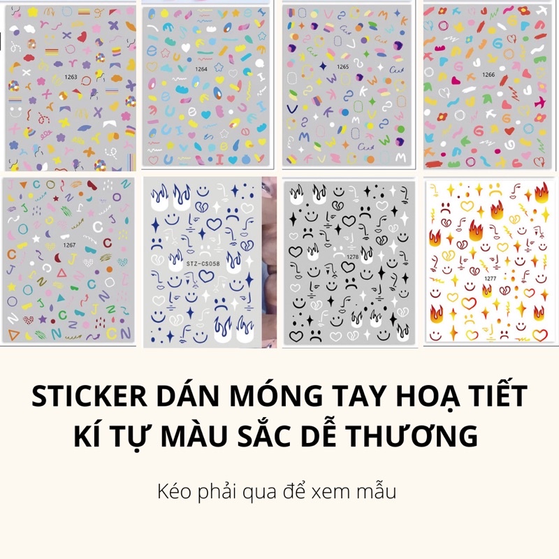Sticker,hình dán móng tay kí tự màu sắc colorful dễ thương đơn giản trang trí móng tay nghệ thuật nail