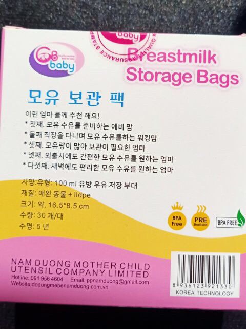 Túi trữ sữa GB Baby 100ml - 30 tờ