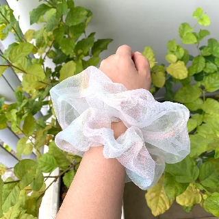 Cột tóc vải scrunchies màu cầu vòng