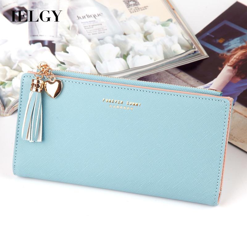 Ví cầm tay IELGY dáng dài nhiều ngăn đựng thẻ phối tua rua thời trang sang trọng cho nữ