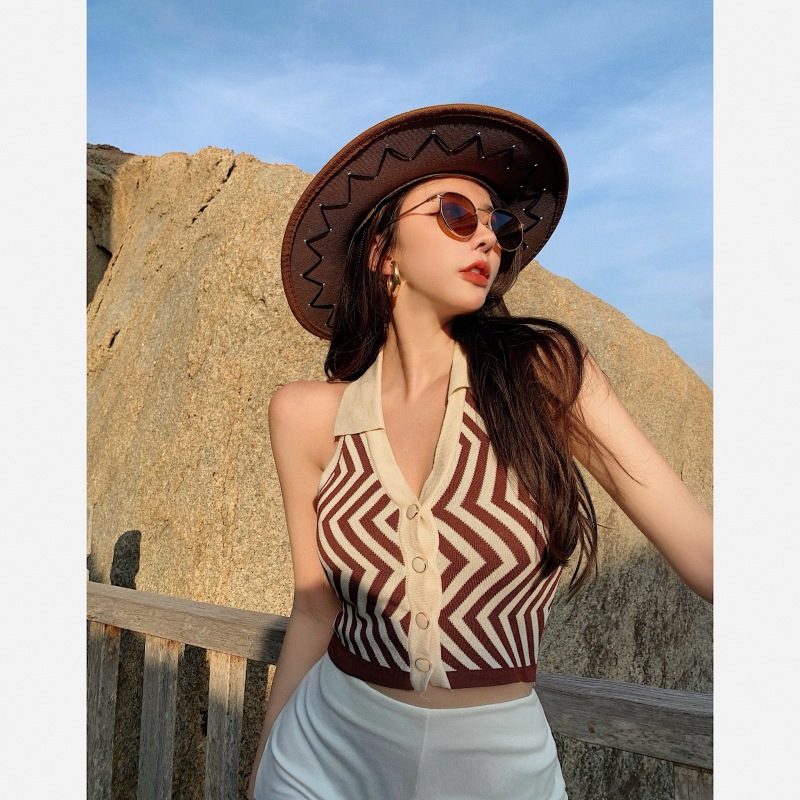 Áo Hai Dây Cổ Chữ V Kẻ Sọc Màu Tương Phản Quyến Rũ Cho Nữ | BigBuy360 - bigbuy360.vn