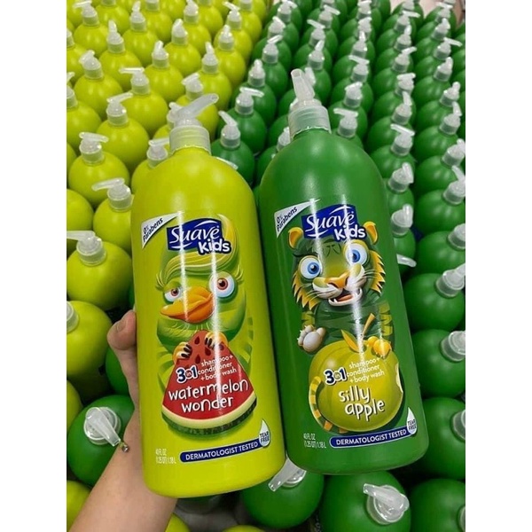 SỮA TẮM GỘI XẢ SUAVE KIDS 3IN1 NHẬP MỸ 1.18L MÙI TÁO VÀ DƯA HẤU