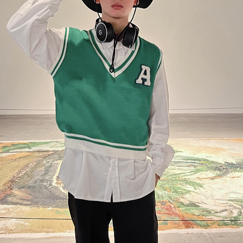 Áo Gile Len Sweater không tay cổ tim Chữ A Basic Nam nữ Hàng Thiết kế