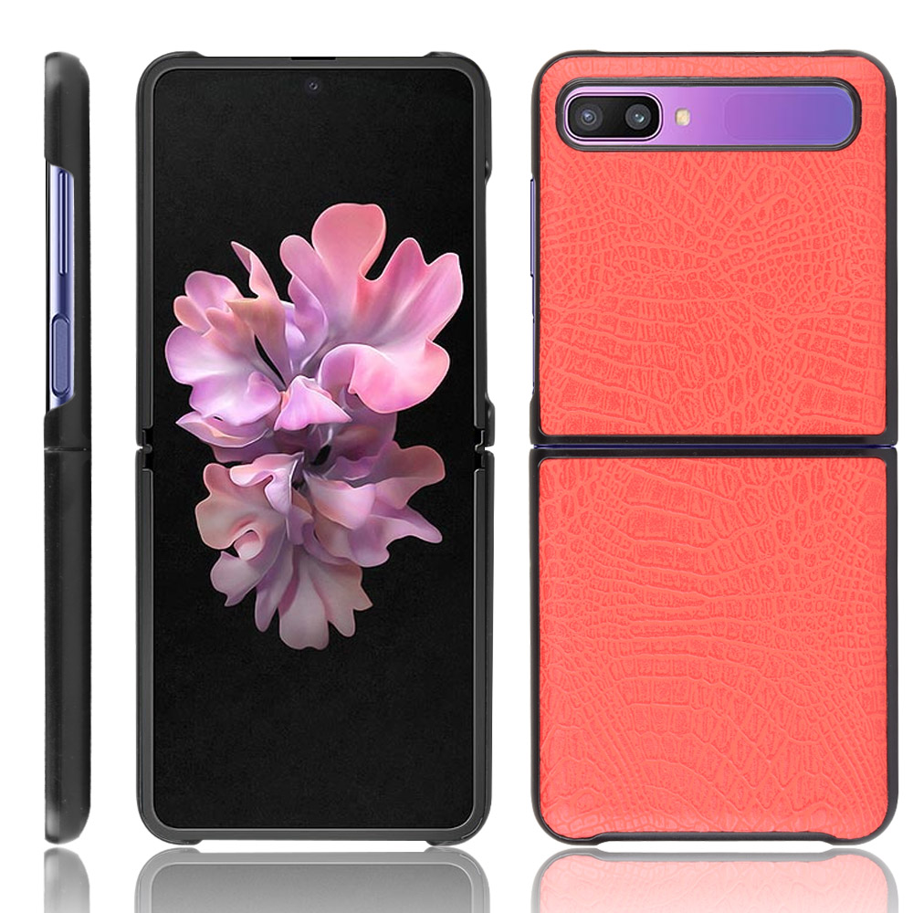 Ốp điện thoại từ nhựa cứng PC và da PU họa tiết da cá sấu cho Samsung Galaxy Z Flip SM-F700 SM-F700F