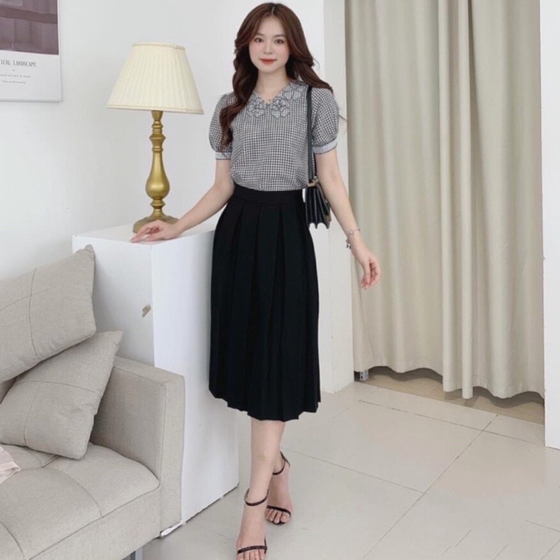 Chân váy dài xếp ly lưng cao công sở đẹp dáng xòe chữ A màu đen – (CV01) | BigBuy360 - bigbuy360.vn