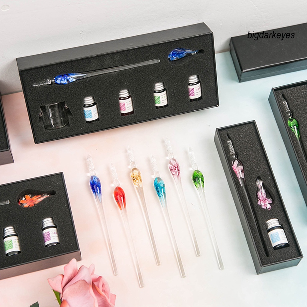 1 Bộ Bút Máy Hình Hoa Pha Lê Mịn Màng Nhỏ Gọn Kèm Mực