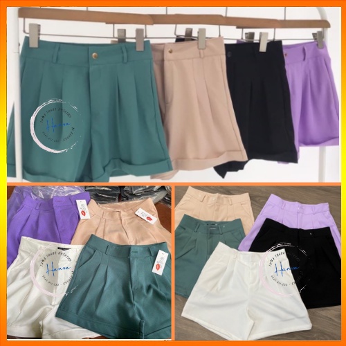Quần Short Ống Rộng Cạp Cao Gập Gấu  Chất Tuyết Mưa Màu Pastel Siêu Xinh Năng Động Trẻ Trung Hanva