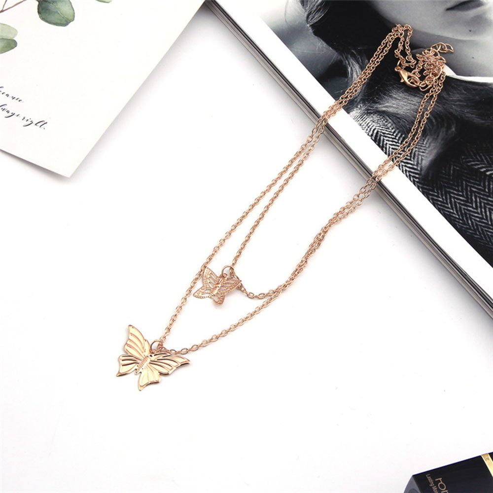 Cod In Stock New Fashionable Gold and Silver Size Two Butterfly Classic Double Chain Necklace