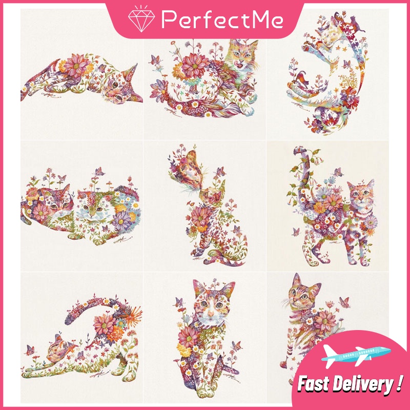 Bộ tranh đính đá 5D họa tiết chú mèo độc đáo kích thước 30x30cm DIY dùng trang trí