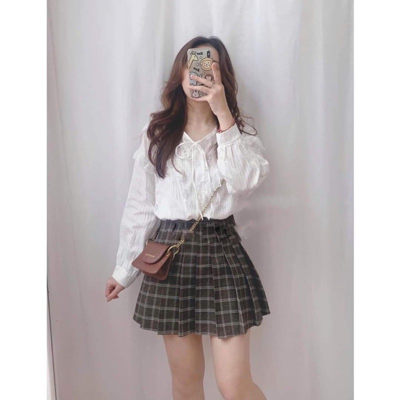[Ảnh thật/Video]Áo sơmi phối bèo cách điệu phong cách ulzzang/Áo hạt gạo to