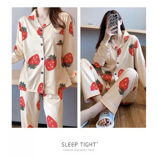 Đồ Bộ Pijama Nữ Hình Dâu Tây Ô Vuông