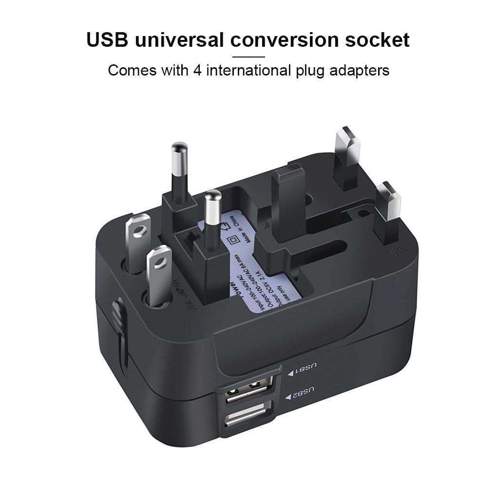 1 Phích Cắm Điện Đa Năng 2 Cổng USB EU US UK AU AC 100V-240V