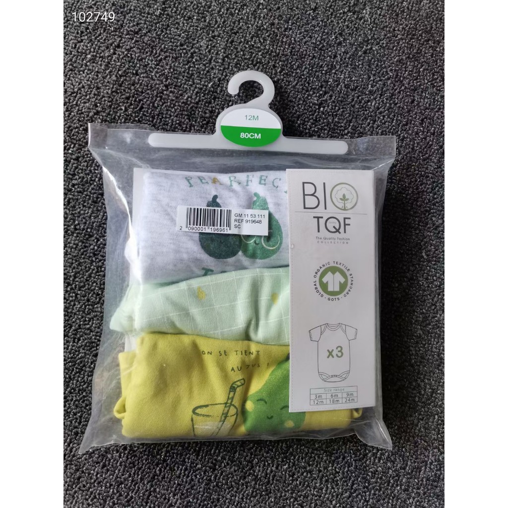 Sét 3body TQF Baby auth xịn organic cotton full túi tag