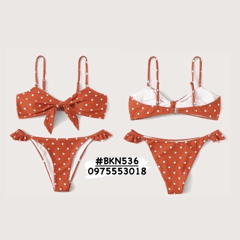 [BKN536] &lt;ÂU&gt; SET BIKINI NƠ NGỰC CHẤM BI XANH BLUE/ĐỎ/HỒNG