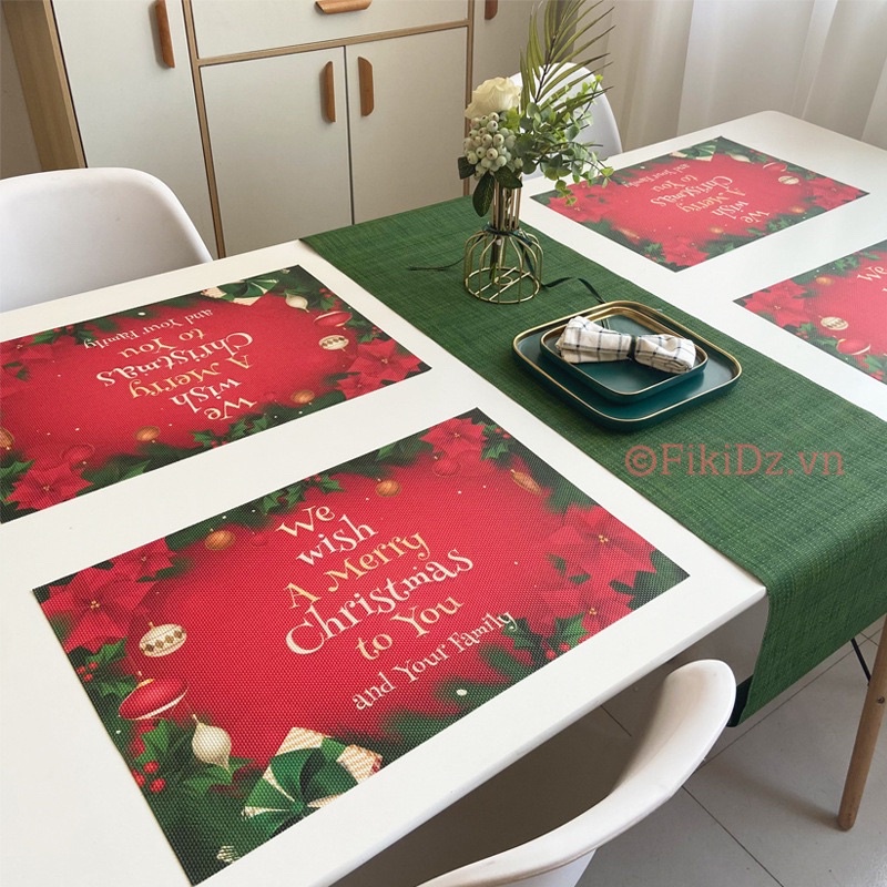 [24 MẪU] Tấm lót bàn ăn chống trầy xước hoạ tiết trang trí Noel