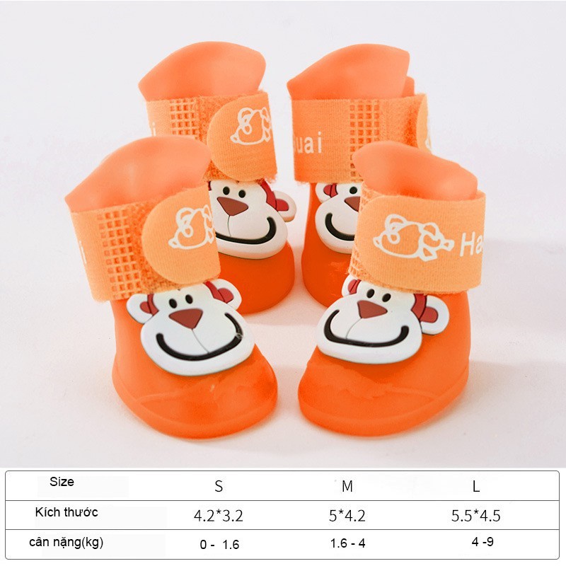 Giày cho chó đi mưa hình con khỉ ngộ nghĩnh,đủ size, nhiều màu sắc CM32