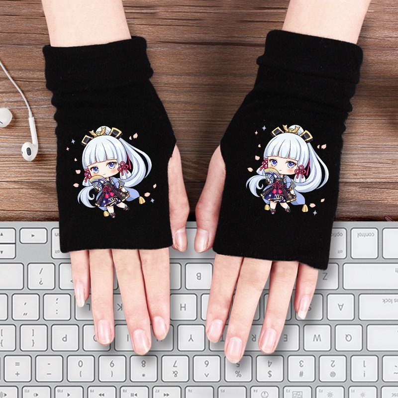 Găng tay len hở ngón in hình nhân vật GENSHIN IMPACT game chibi anime thời trang 12 mẫu