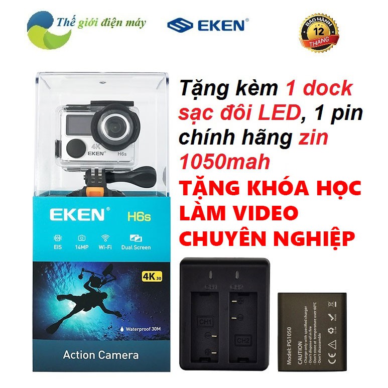 [Freeship toàn quốc từ 50k] Camera hành trình EKEN H6S phiên bản mới tặng kèm dock sạc đôi và pin 1050 bảo hành 12 tháng