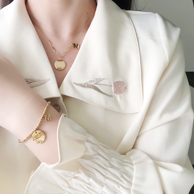 Dây Chuyền Hoặc Lắc Tay Mặt Tròn Và Chữ M Titan Ko Đen TT 3896