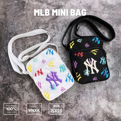 TÚI ĐEO CHÉO MLB MINI BAG COLLECTION CHẤT POLYESTE CAO CẤP, TÚI THỜI TRANG MLB600 MÀU TRẮNG ĐEN