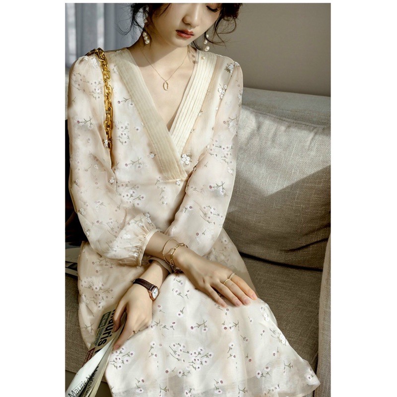 Đầm hoa nhí dự tiệc siêu sang-Freeship-đầm hoa vintage siêu xinh