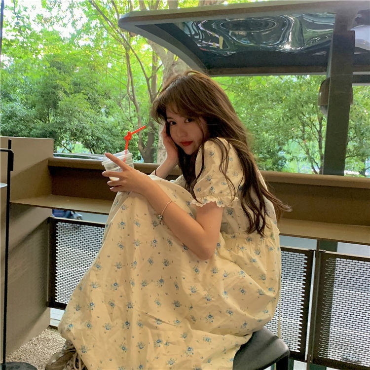 Đầm Hoa Tay Phồng Phối Ren Thời Trang Mùa Hè Pháp Mới 2021