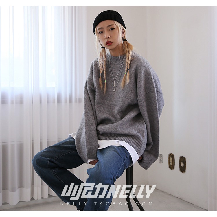 Áo len Nelly Heybig trơn màu xám