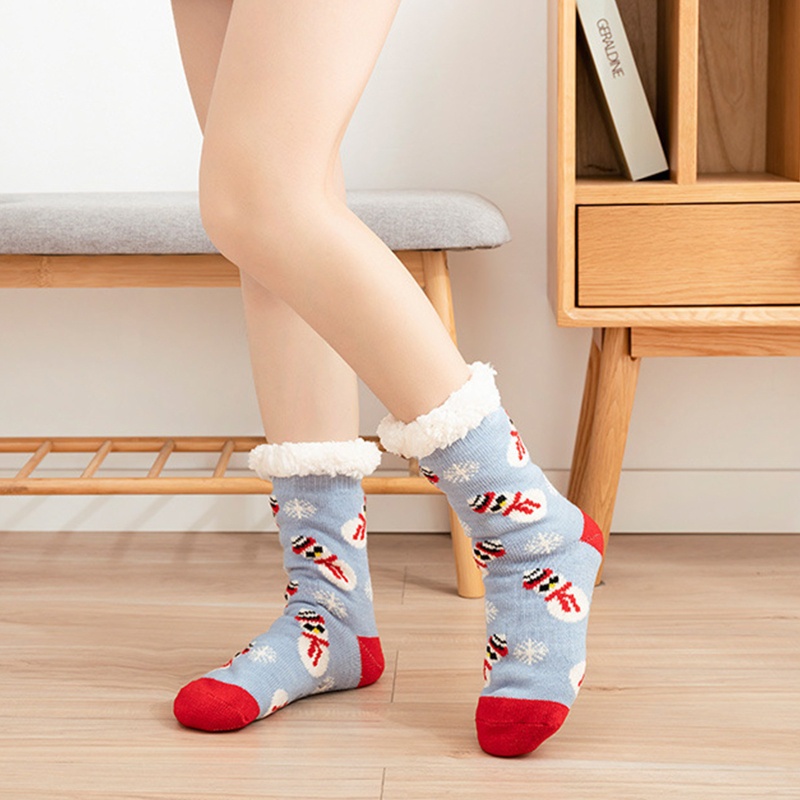 Vớ Lông Cừu Giữ Ấm Chân Chống Trượt Hình Ông Già Noel Tuần Lộc Vui Nhộn Unisex xiangbao