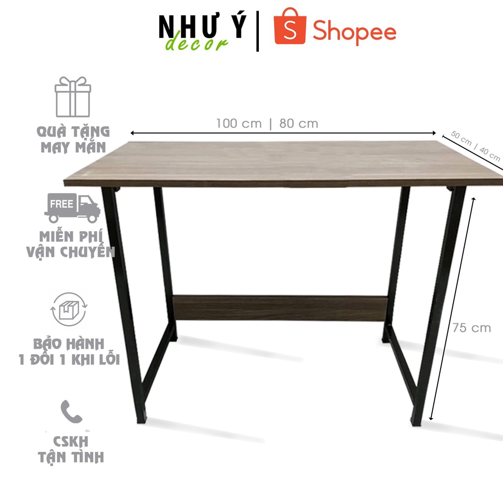 Bàn Làm Việc ✨FREE SHIP✨ Chân sắt chữ U sơn tĩnh điện, Mặt bàn vân gỗ sang trọng, lắp ráp tiện lợi