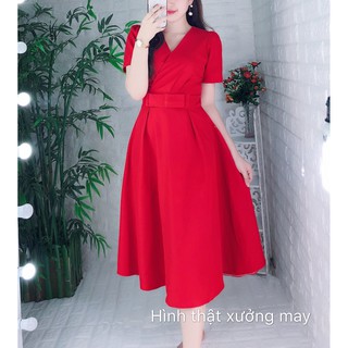 Đầm Xòe Dáng Dài Nhấn Nơ Ngay Eo Chất Kate Lụa Đang Hot Trên Thị Trường
