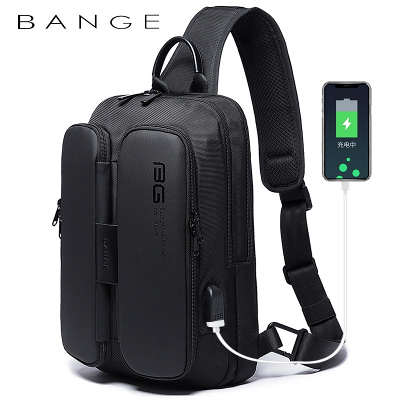 BANGE Túi Đeo Chéo Ngực Vải Oxford Chống Nước Có Cổng Sạc USB Cho Nam