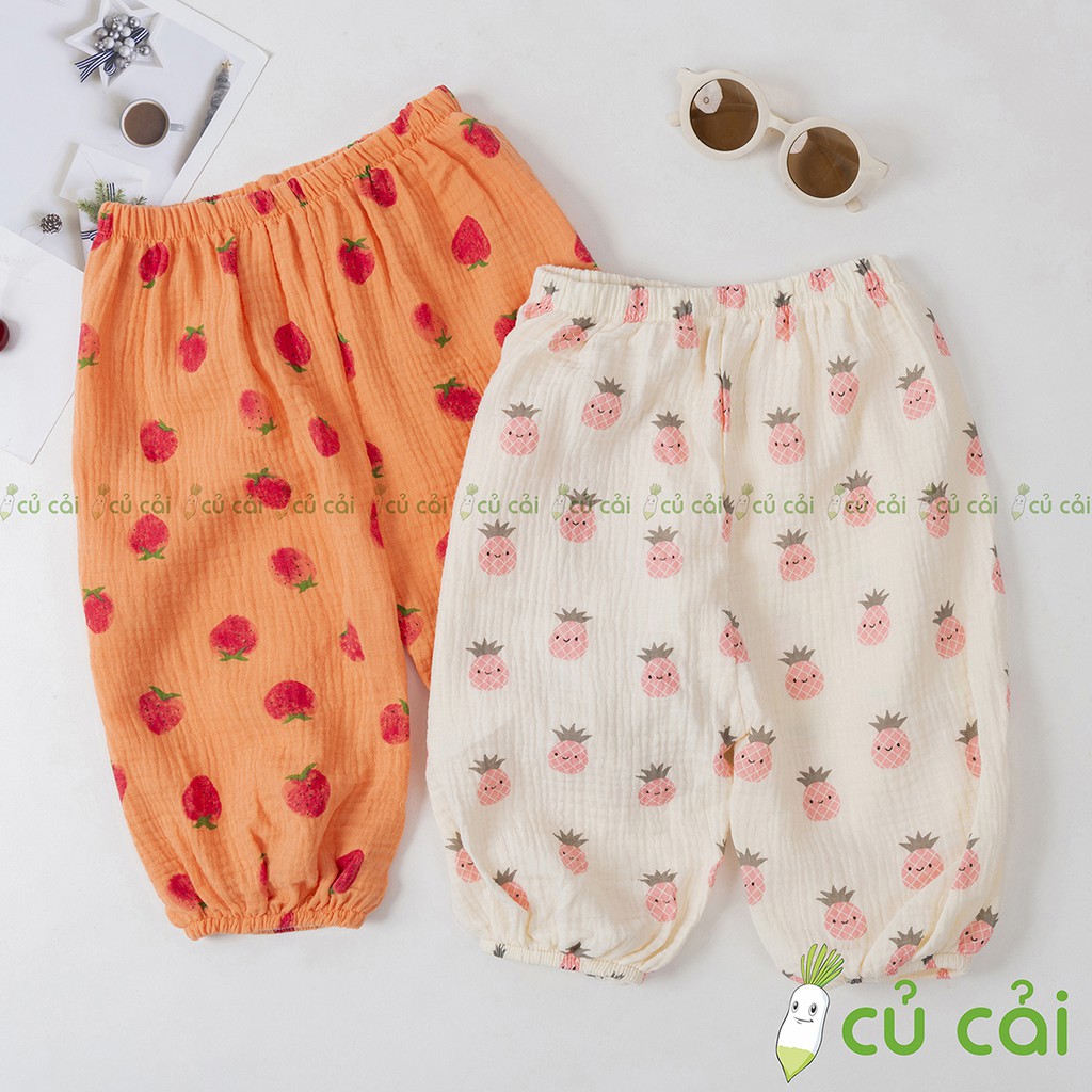 Quần dài bé gái vải xô muslin chống muỗi QTD05