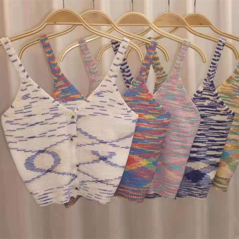 Áo Croptop Dệt Kim Cổ Chữ V Phối Nút Họa Tiết Kẻ Sọc Nhiều Màu Thời Trang Quyến Rũ Cho Nữ