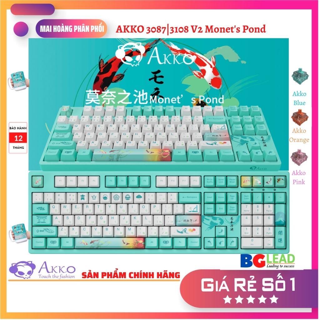 [Chính hãng] Bàn phím cơ AKKO 3087| AKKO 3108 V2 Monet'S Pond (Blue| Orange |Pink AKKO switch V2) - Mai Hoàng phân phối