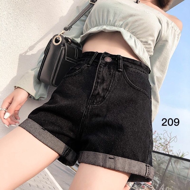 Quần short jeans lưng cao trơn cuốn lai màu xám ulzzang kèm ảnh thật