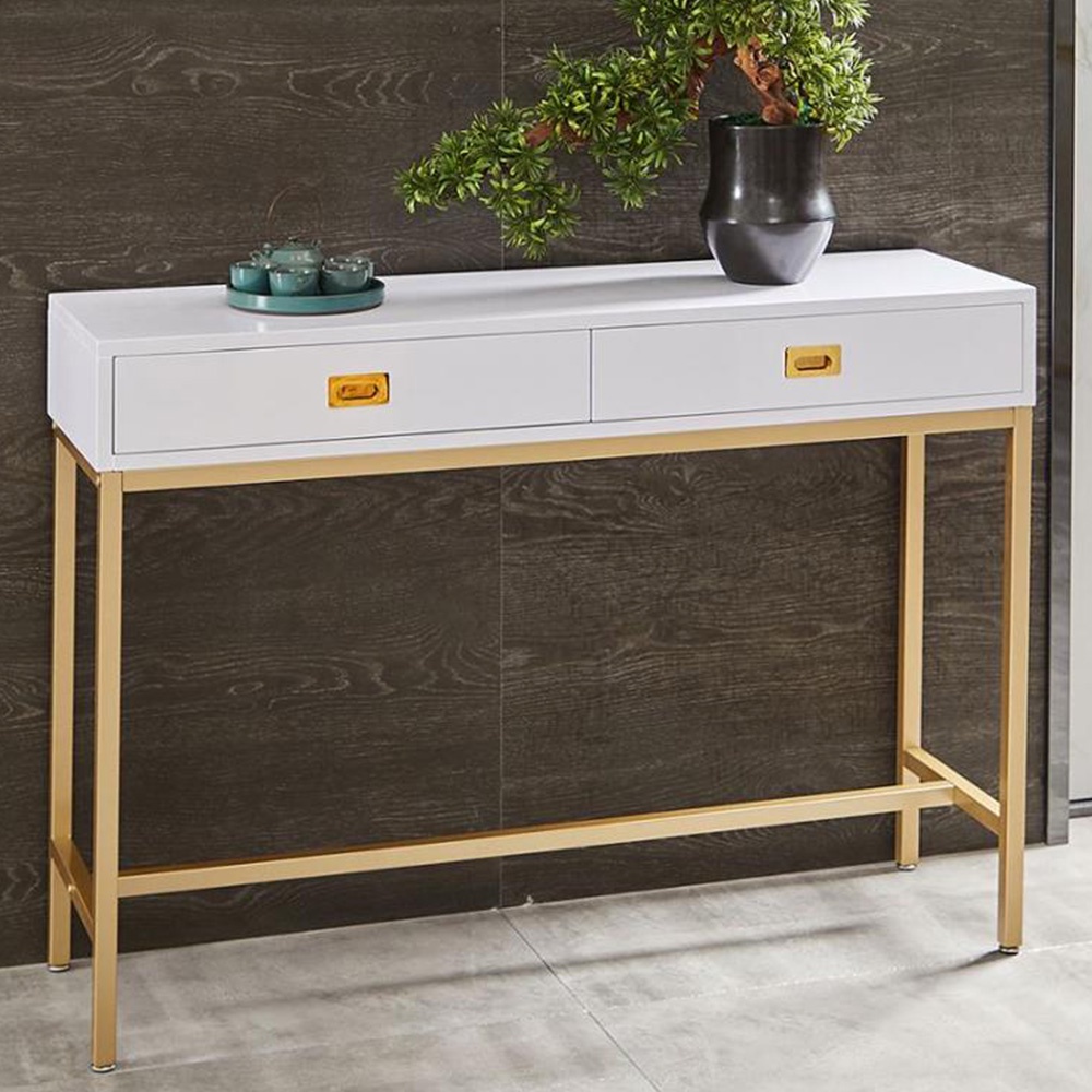 Bàn console 2 ngăn kéo trang trí phòng khách IBIE AK012 khung sắt sơn tĩnh điện, mặt gỗ MDF, tùy chọn màu sắc