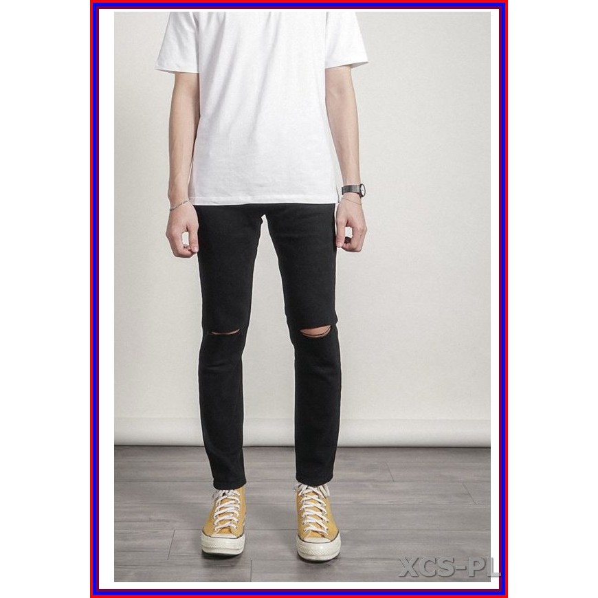 Quần jean nam cao cấp ĐEN RÁCH GỐI siêu đẹp không xù lông, không ra màu, chất giãn tốt rrgoi3-1.235