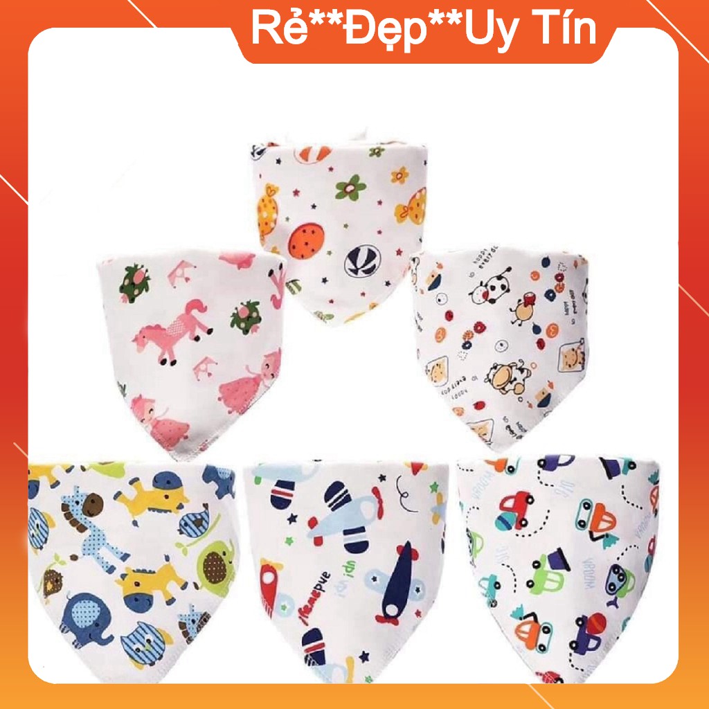 Yếm tam giác cotton cài cúc họa tiết cho bé trai, bé gái, yếm vải tam giác cúc bấm siêu dày dặn Doli Shop