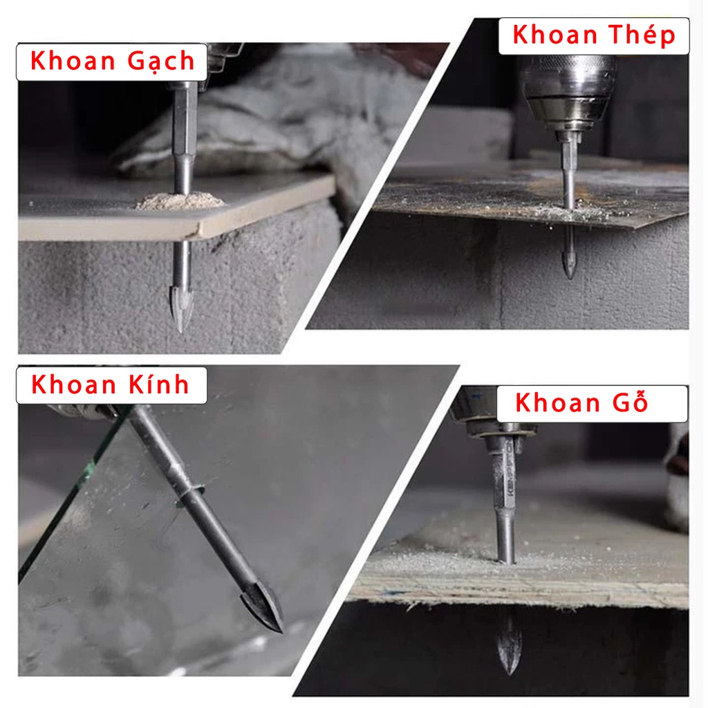 Mũi Khoan Đa Năng Đầu 4 Cạnh Chuôi Lục Khoan Tường, Khoan Kính, Khoan Gạch Men