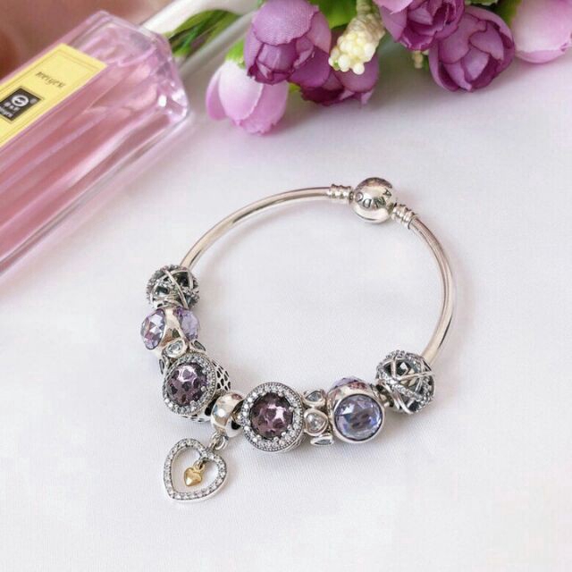 CHARMS Vòng Tay Nữ Trang Mạ Bạc Đính Hạt Charm 100% Pandora